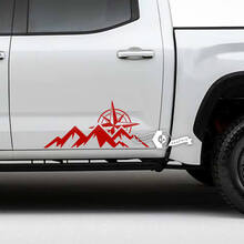 Paire Toyota Tundra Porte Montagnes Boussole Bandes latérales Autocollants en vinyle Décalcomanie
 2