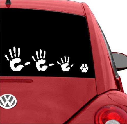 Autocollant en vinyle pour lunette arrière avec empreintes de mains et de pattes familiale pour voitures