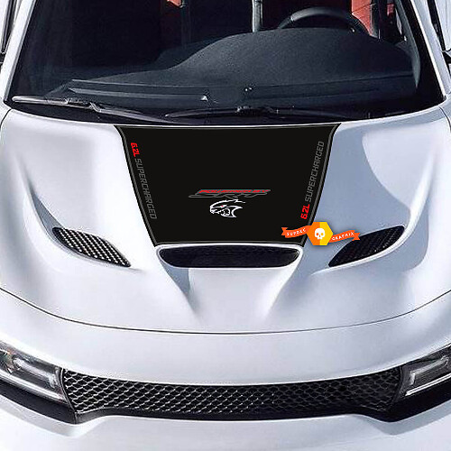 Autocollant de capot pour chargeur 6,2l suralimenté 6,2l HEMI SRT HELLCAT HEMI autocollant en vinyle 3 couleurs
