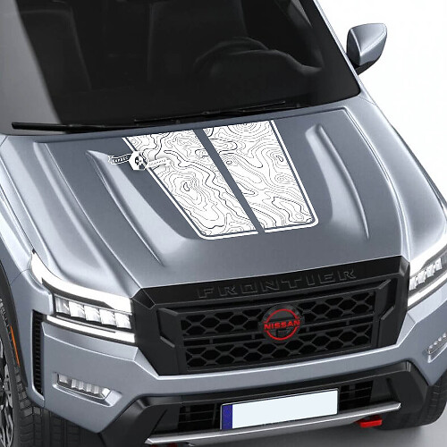 Nissan Frontier S SV Pro-4x Autocollant de capot en vinyle Carte topographique Lignes de contour hors route Autocollant graphique double occultant
