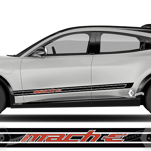 Paire Ford Mustang MACH-E MACH E Rocker Panel Logo Outline Stripes Side Door Decal autocollants en vinyle 2 couleurs

