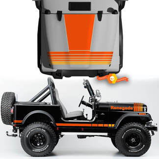 Kit de capot côté bas de caisse avant arrière garde-boue Jeep Renegade CJ7 vinyle décalcomanies graphiques lignes Style-Orange

