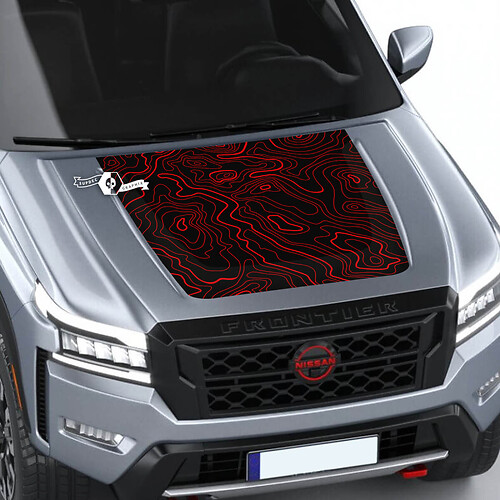 Nissan Frontier 2024 Pro-4x Autocollant de capot en vinyle Carte topographique Lignes de contour Autocollant graphique occultant
