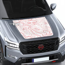 Nissan Frontier 2024 Pro-4x Autocollant de capot en vinyle Carte topographique Lignes de contour Autocollant graphique occultant
 3
