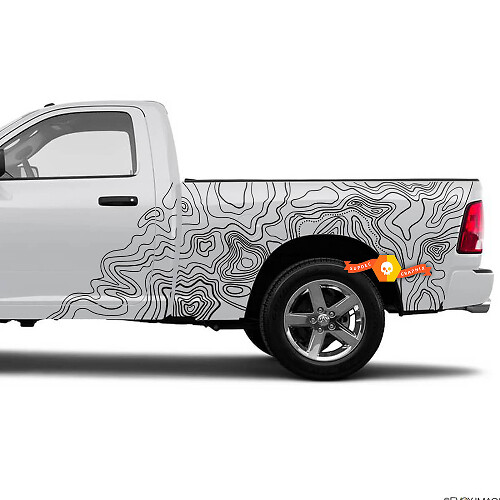 Autocollant vinyle latéral style carte topographique pour Dodge Ram 1500