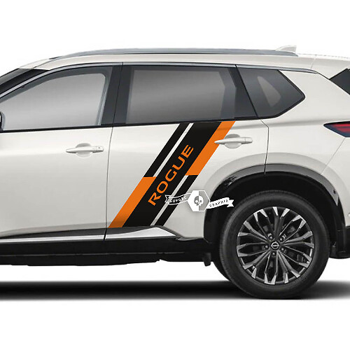 Paire d’autocollants de garde-boue arrière de porte latérale Nissan Rogue en vinyle graphique 2 couleurs
