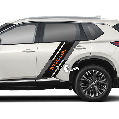 Paire d’autocollants de garde-boue arrière de porte latérale Nissan Rogue en vinyle graphique 3 couleurs
