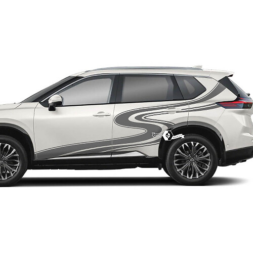 Paire Nissan Rogue Porte latérale Garde-boue arrière Rayures Route sinueuse Autocollant Autocollant Vinyle Graphique
