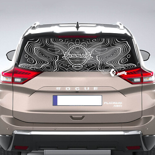 Autocollant de fenêtre arrière pour Nissan Rogue avec graphique en vinyle de carte topographique
