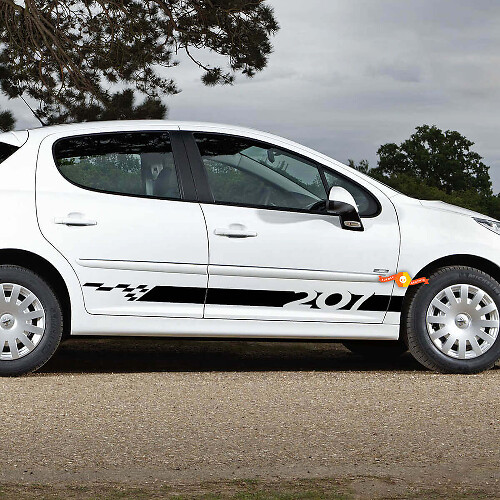 Kit d'autocollants en vinyle à rayures latérales à damiers pour Peugeot 207