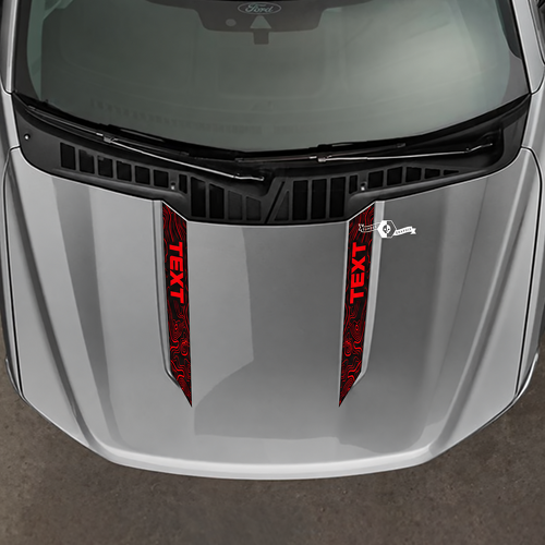 TEXT Paire de lances de capot topographique rouge Autocollant vinyle de capot pour Ford F-150 2021-2024