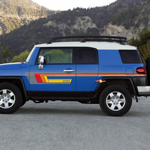 Autocollant à rayures vintage 4WD pour portes latérales Toyota FJ Cruiser
