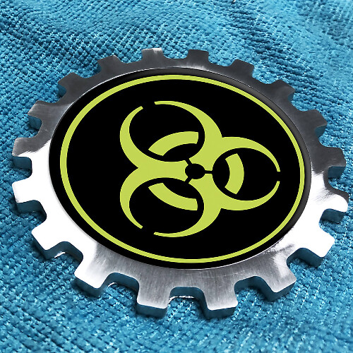 Lime Biohazard Logo Métal Aluminium Badge Chevet Gear Emblème Aluminium
