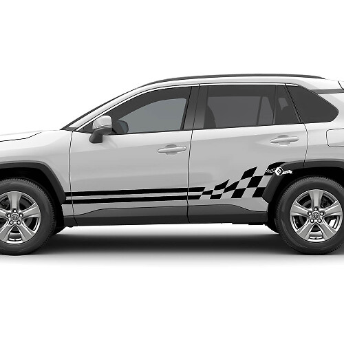 Kit d’autocollants graphiques à drapeau à damier pour panneau inférieur latéral, compatible avec les autocollants en vinyle Toyota RAV4
