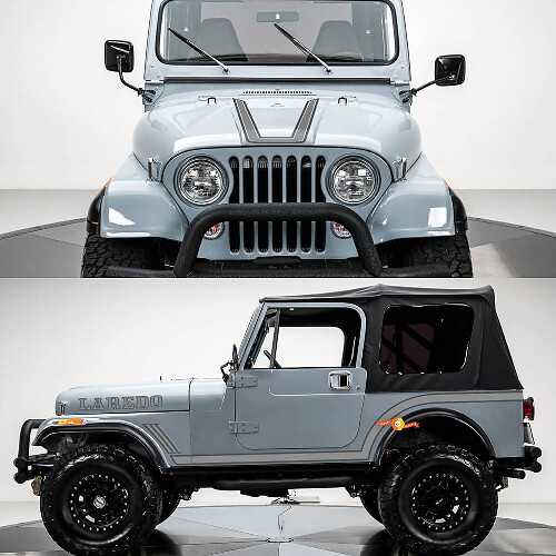 Kit d'autocollants en vinyle bandes latérales et capot Laredo pour Jeep CJ7
