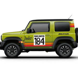 2X Suzuki JIMNY 4WD vintage Color Four Color Stripes Portes latérales autocollant graphique Numéro personnalisé
