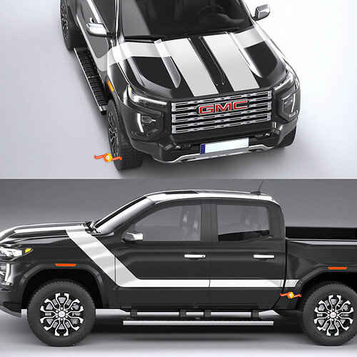 Décalcomanies T graphiques latérales et de capot pour GMC Canyon 2024
