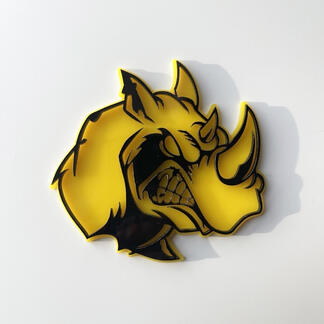 Badge 3D personnalisé, logo Rhino en colère, emblème de garde-boue
