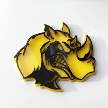 Badge 3D personnalisé, logo Rhino en colère, emblème de garde-boue
 2