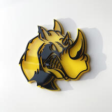 Badge 3D personnalisé, logo Rhino en colère, emblème de garde-boue
 4