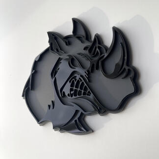 Badge 3D personnalisé Rhino en colère, logo noir et gris, emblème de garde-boue
