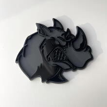 Badge 3D personnalisé Rhino en colère, logo noir et gris, emblème de garde-boue
 2