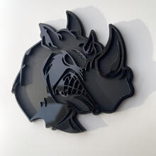 Badge 3D personnalisé Rhino en colère, logo noir et gris, emblème de garde-boue
 3