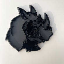 Badge 3D personnalisé Rhino en colère, logo noir et gris, emblème de garde-boue
 4