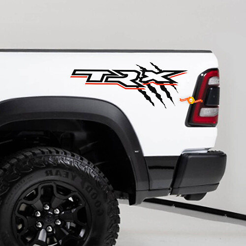 Paire Dodge Ram TRX griffe marques lit côté autocollant décalcomanie camion vinyle graphique
