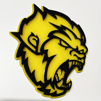 Badge 3D Angry Yeti Sasquatch Bigfoot, jaune brillant vs noir brillant, emblème de badges de garde-boue
