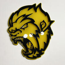 Badge 3D Angry Yeti Sasquatch Bigfoot, jaune brillant vs noir brillant, emblème de badges de garde-boue
 2