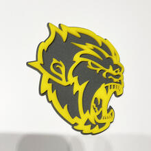 Badge 3D Angry Yeti Sasquatch Bigfoot, jaune brillant vs gris, emblème de garde-boue
 3