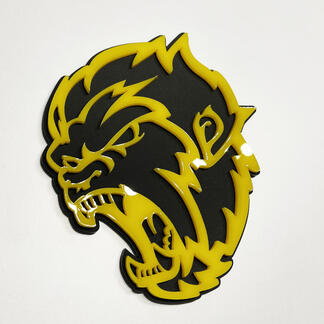 Badge 3D Angry Yeti Sasquatch Bigfoot, jaune brillant vs noir mat, emblème de badges de garde-boue
