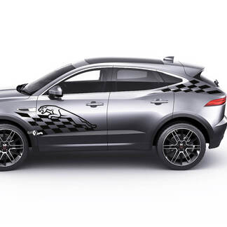 Paire Jaguar E-Pace Side Logo Damier Drapeau Portes Graphiques Autocollant Logo Autocollant
 1