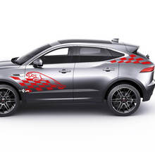 Paire Jaguar E-Pace Side Logo Damier Drapeau Portes Graphiques Autocollant Logo Autocollant
 3