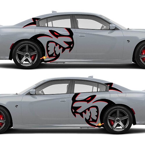 Énormes autocollants latéraux Hellcat en deux couleurs pour les yeux rouges, pour Dodge Challenger Redeye ou Charger
