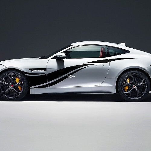 2x Jaguar F-Type R Side Racing Graphics Portes Side Wave Secal Vinyle Autocollant
