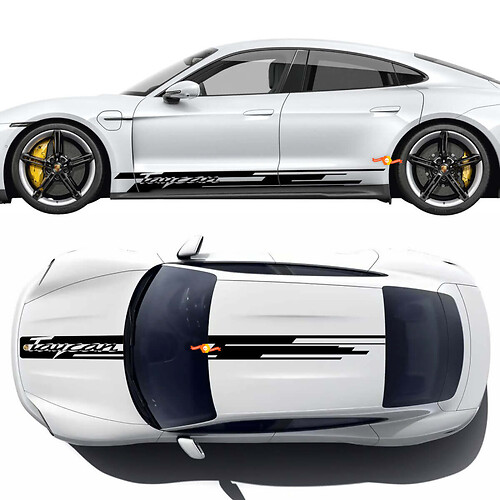 Kit de bandes décoratives pour capot latéral et toit Porsche Taycan avec logo Taycan - Autocollants graphiques en vinyle personnalisés

