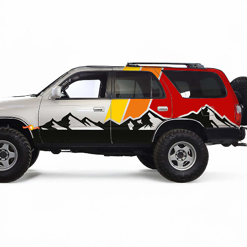 Autocollant Vinyle Latéral avec Chaîne de Montagnes et Rayures Rétro pour Toyota 4Runner 1996-2002