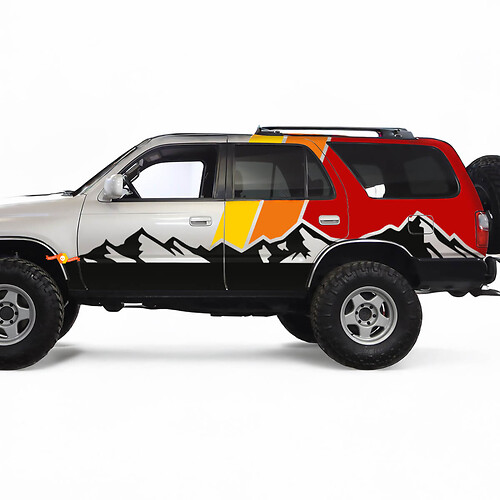 Montagnes avec rétro TRD vintage Stripes Stickers Décalcomanies - Custom Graphics Wrap pour Toyota 4Runner TRD
