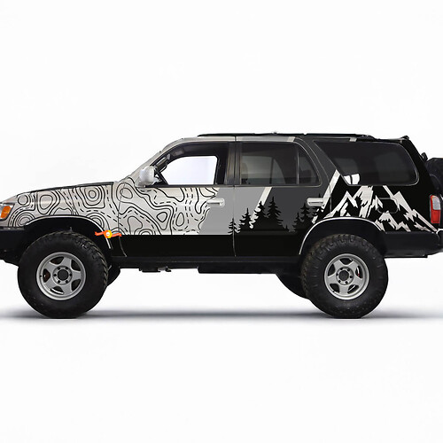Montagnes carte topographique Contour rétro TRD Vintage rayures autocollants décalcomanies-enveloppe graphique personnalisée pour Toyota 4Runner TRD
