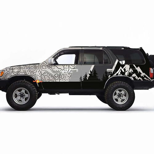 Carte topographique des montagnes Contour Rétro TRD Rayures Vintage Autocollants Décalcomanies - Graphiques Personnalisés pour Toyota 4Runner TRD
