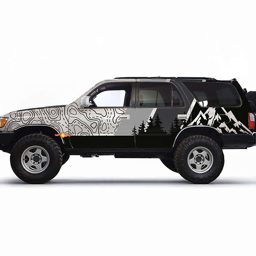 Carte topographique des montagnes Contour Rétro TRD Rayures Vintage Autocollants Décalcomanies - Graphiques Personnalisés pour Toyota 4Runner TRD
