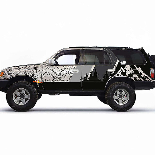 Kit d'autocollants vinyle côté forêt montagne topographique pour Toyota 4Runner