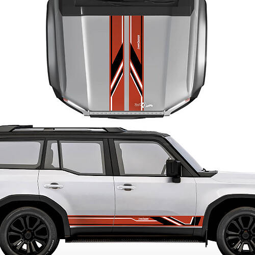 Toyota Land Cruiser Prado Hood and Sides Stripes Sport Style Decals Autocollant - Kit graphique en vinyle 2
