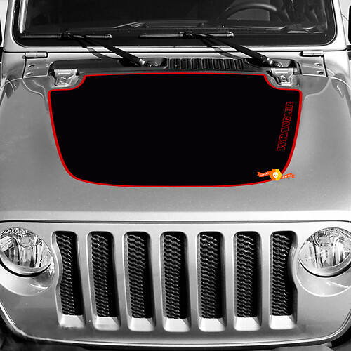 Decal Hood Wrangler avec un contour rouge ajusté à Jeep Wrangler

