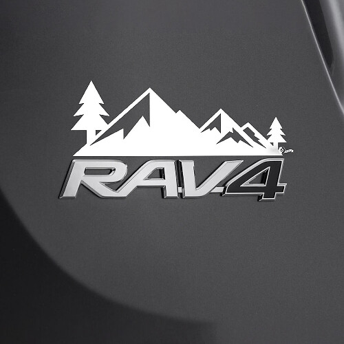 Autocollant de décalcomanie d’arbres de montagnes sur l’insigne arrière Toyota Rav4 2
