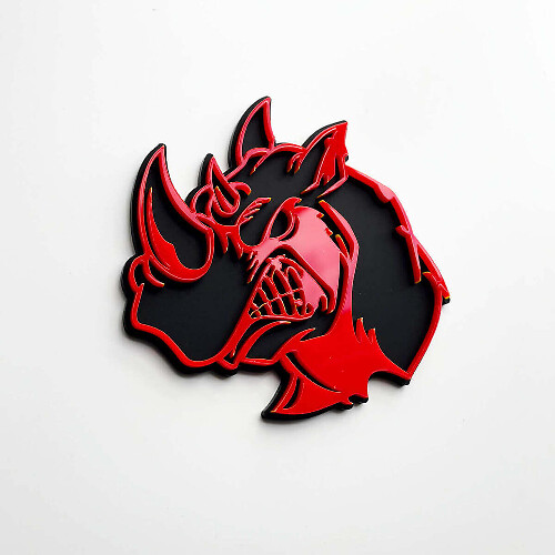 Badge logo 3D Rhino Angry - Emblème d'aile personnalisée pour voitures, camions et SUV Rouge contre Noir