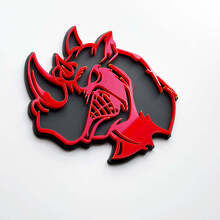 Badge logo 3D Rhino Angry - Emblème de garde-boue personnalisé pour voitures, camions et SUV Rouge vs Gris
 2