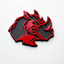 Badge logo 3D Rhino Angry - Emblème de garde-boue personnalisé pour voitures, camions et SUV Rouge vs Gris
 3